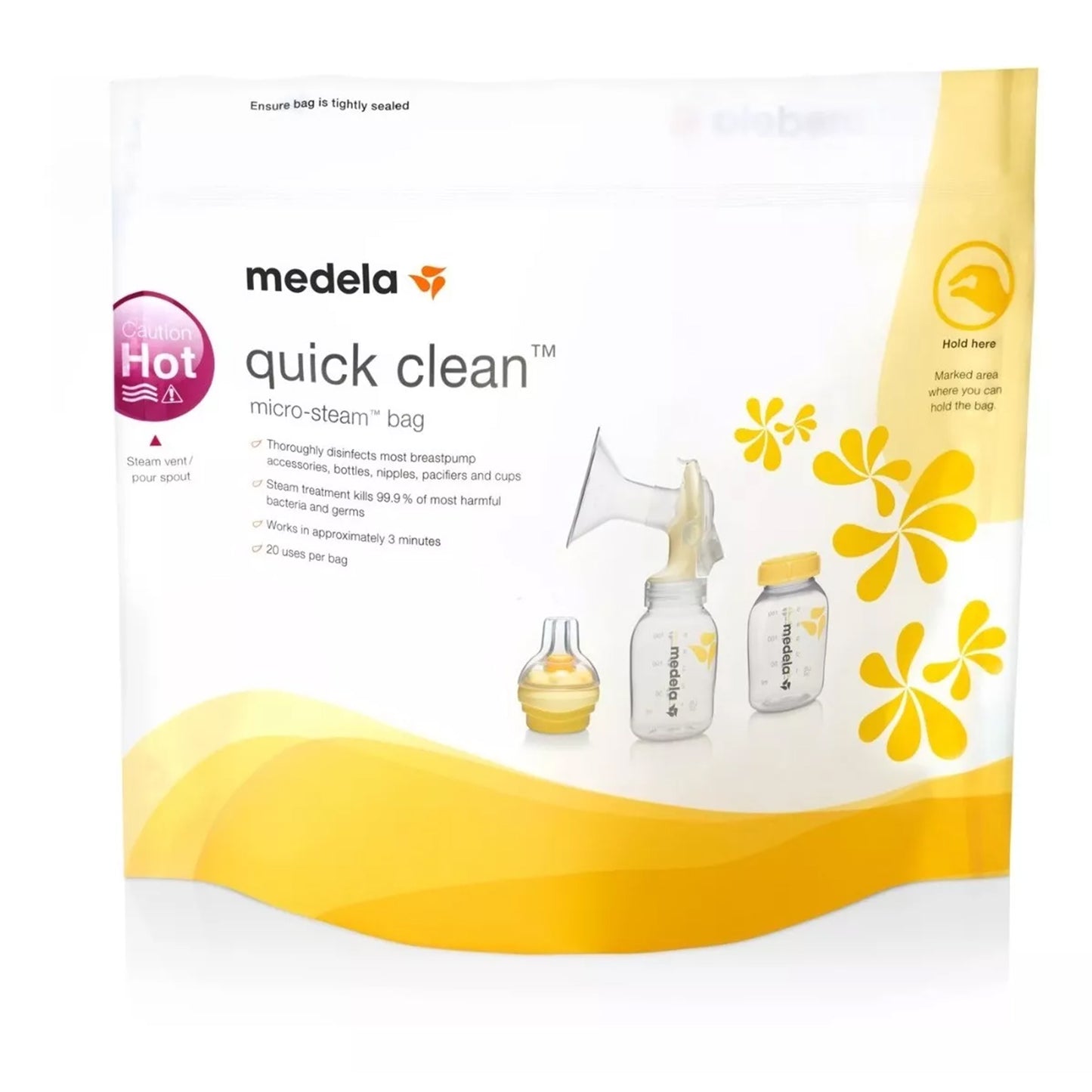 6 Botellas para Leche Materna con Tapas y 1 Bolsa Esterilizadora Quick Clean™