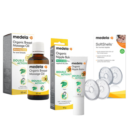 Kit de lactancia: Protectores de Pezón SoftShells™ + Aceite Orgánico para Senos + Bálsamo Orgánico para Pezones