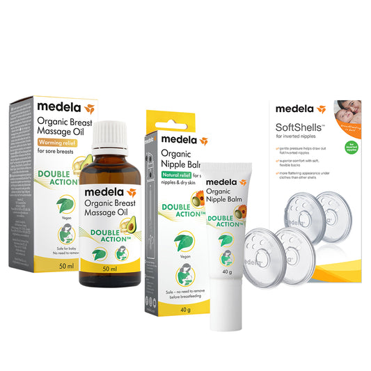 Kit de lactancia: Protectores de Pezón SoftShells™ + Aceite Orgánico para Senos + Bálsamo Orgánico para Pezones